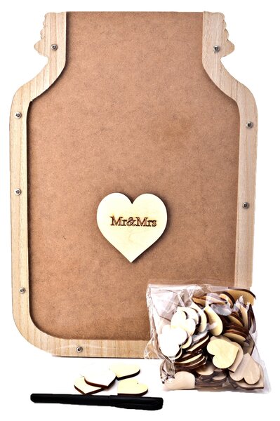 Love Story Wedding Guest Wooden Hearts Jar Display Natural