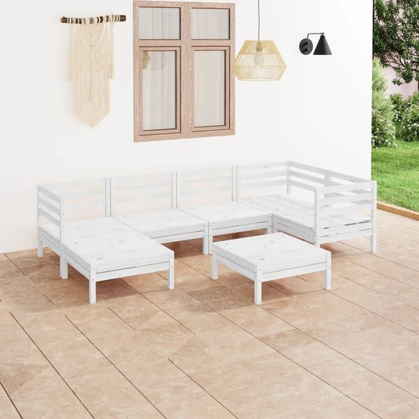 7 Piece Garden Lounge Set Solid Wood Pine White