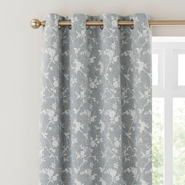 Floral Herringbone Thermal Eyelet Curtains Denim