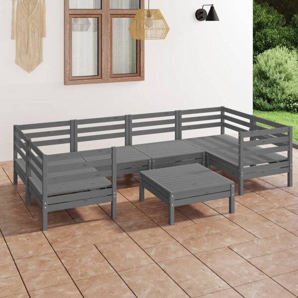 7 Piece Garden Lounge Set Grey Solid Wood Pine