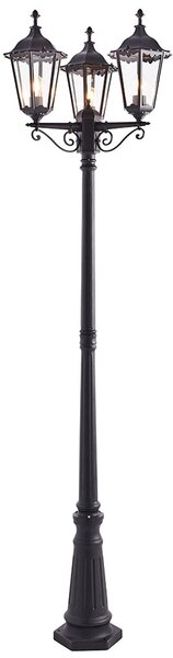Belleville Clear Glass Tall 3 Lights Lamp Post In Matt Black