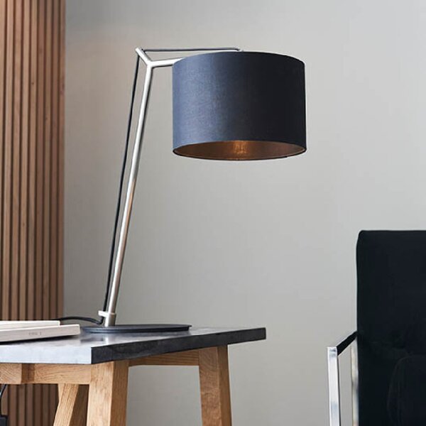 Alexandria Black Fabric Shade Table Lamp In Matt Nickel