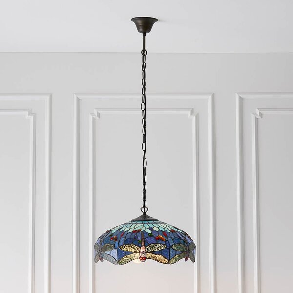 Dearborn 3 Light Glass Small Pendant Ceiling Light In Blue Black