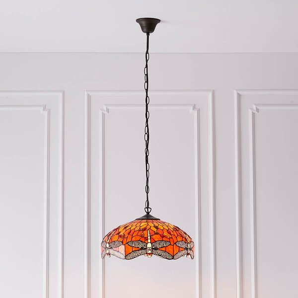 Dearborn 3 Light Glass Small Pendant Ceiling Light In Orange Red