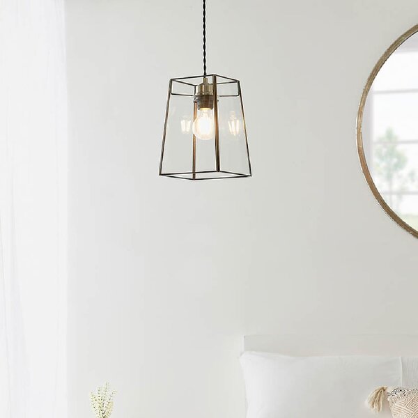 Bedford Clear Glass Pendant Light In Antique Brass