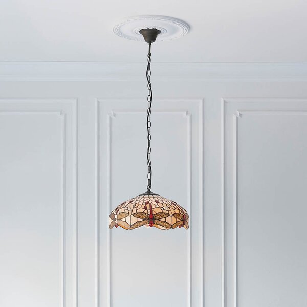 Dearborn Tiffany Glass Medium Pendant Ceiling Light In Beige Red