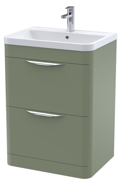 Parade Floor Standing 2 Drawer Vanity Unit with Polymarble Basin Satin Green
