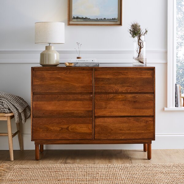 Brannock 6 Drawer Chest, Mid Stained Mango Wood Brown