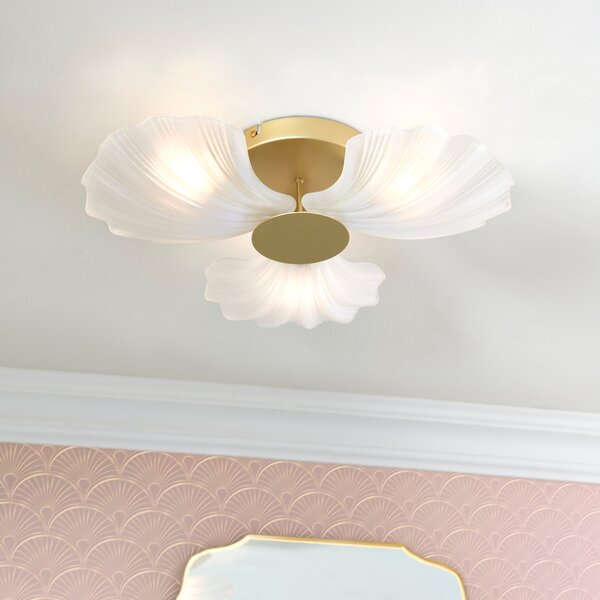 Shell Coastal Bathroom Flush Ceiling Light Gold