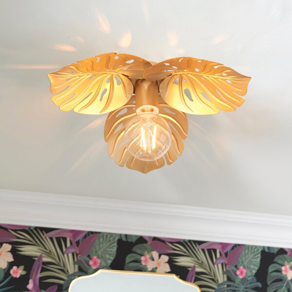 Indi Leaf Bathroom Flush Ceiling Light Gold