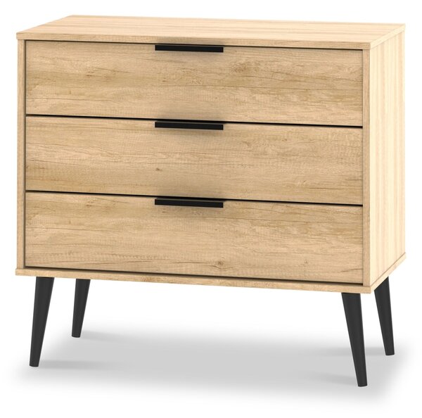 Asher Light Oak Wooden 3 Drawer Chest with Black Legs | Roseland Furniture