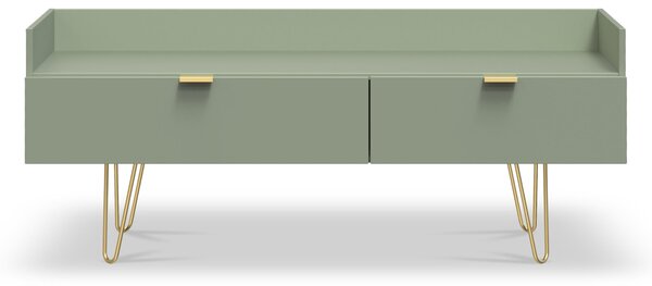 Moreno Olive Green Wooden Media Console Unit with Gold Hairpin Legs | Roseland Furniture