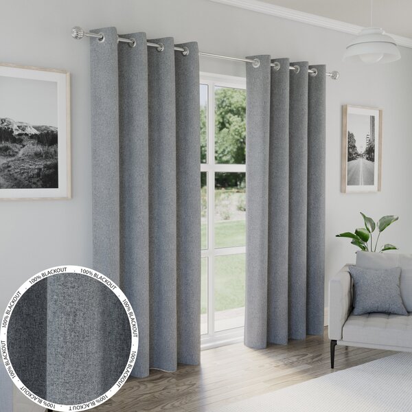 Austin Thermal Ready Made Eyelet Blackout Curtains Grey