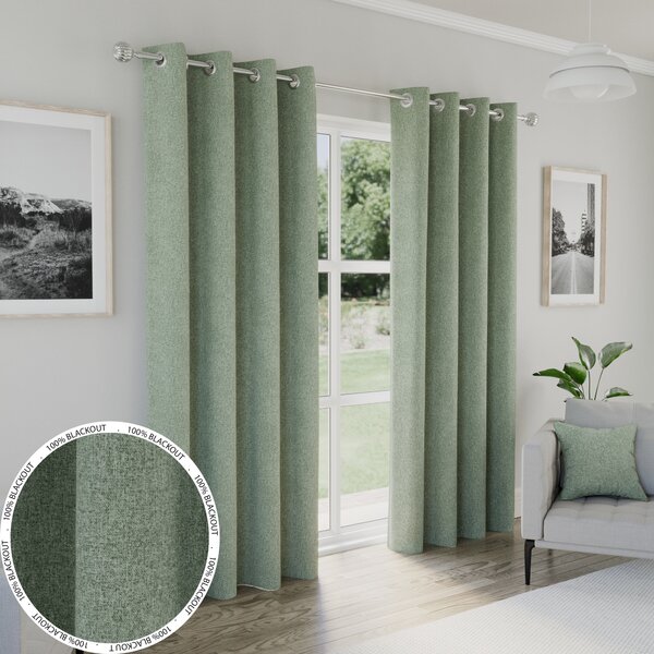 Austin Thermal Ready Made Eyelet Blackout Curtains Green