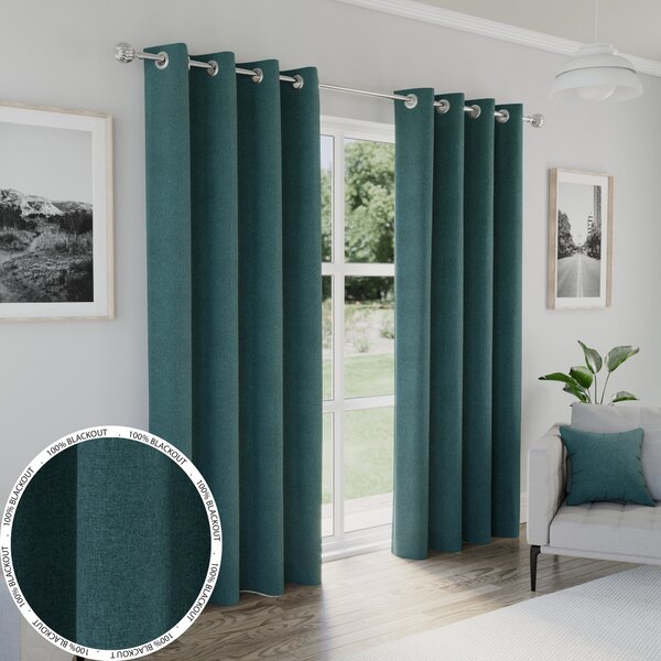 Austin Thermal Ready Made Eyelet Blackout Curtains Teal