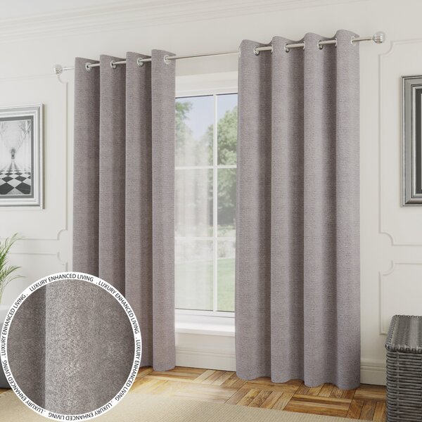 Royale Boucle Thermal Ready Made Eyelet Curtains Silver