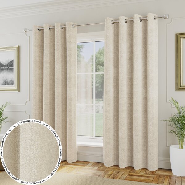 Royale Boucle Thermal Ready Made Eyelet Curtains Cream