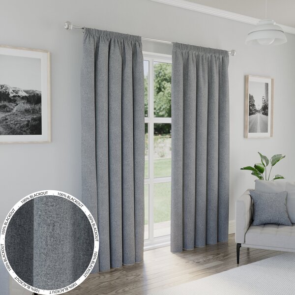 Dallas Thermal Ready Made Pencil Pleat Blackout Curtains Grey