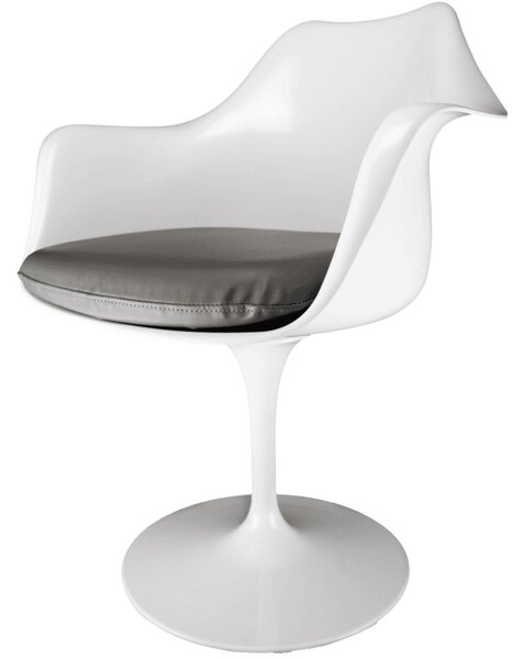 Fusion Living White Tulip Curved Arm Dining Chair with PU Cushion