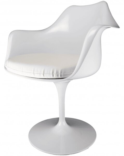 Fusion Living White Tulip Curved Arm Dining Chair with PU Cushion