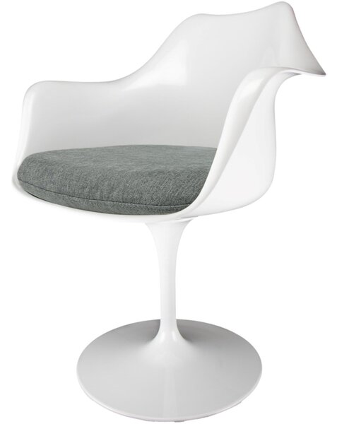 Fusion Living White Tulip Curved Arm Dining Chair with Velveteen Cushion