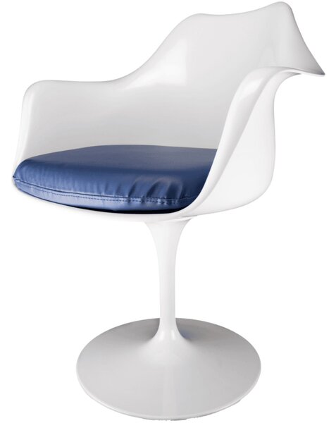 Fusion Living White Tulip Curved Arm Dining Chair with PU Cushion