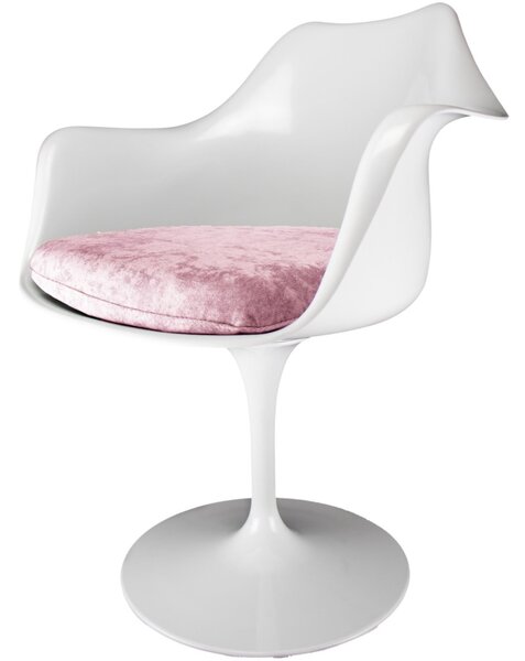 Fusion Living White Tulip Curved Arm Dining Chair with Luxurious Cushion