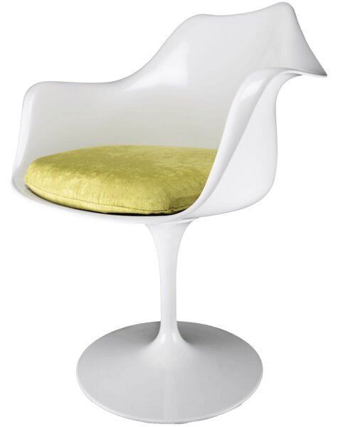 Fusion Living White Tulip Curved Arm Dining Chair with Luxurious Cushion