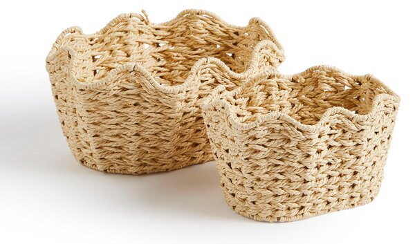 Set of 2 Wavy Shell Woven Storage Baskets