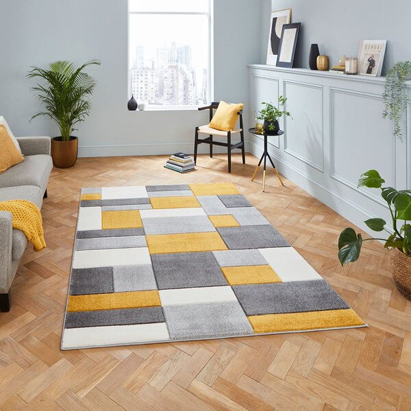 Matrix MT61 Modern Geometric Rug Grey Yellow