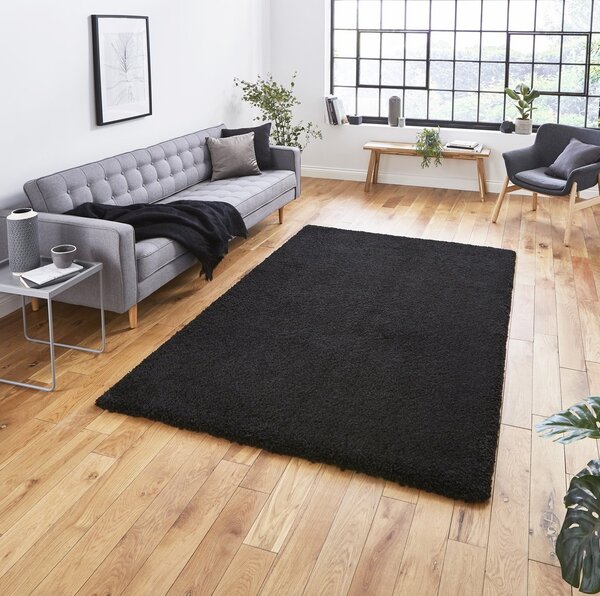 Sierra 9000 Plain Shaggy Rug Black