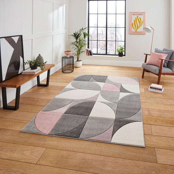 Matrix MT63 Modern Geometric 80cm x 150cm Rug Grey Rose