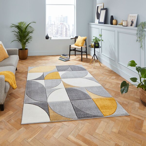 Matrix MT63 Modern Geometric Rug Grey Yellow