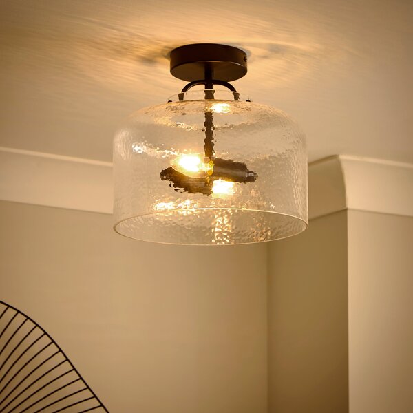 Henri Industrial 2 Light Mottled Glass Semi Flush Ceiling Light