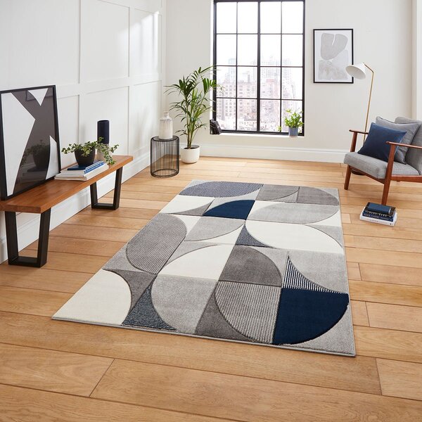 Matrix MT63 Modern Geometric 160cm x 220cm Rug Grey Navy