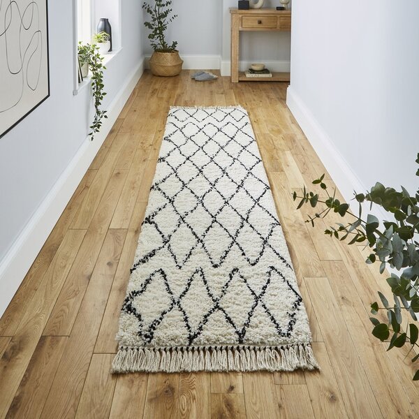 Boho 8280 Berber Runner 60cm x 230cm White Black