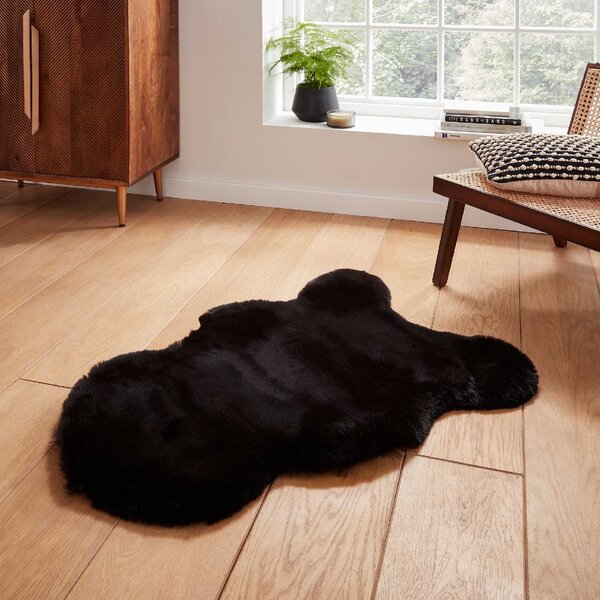 Super Teddy Single Faux Sheepskin 60cm x 90cm Rug Black