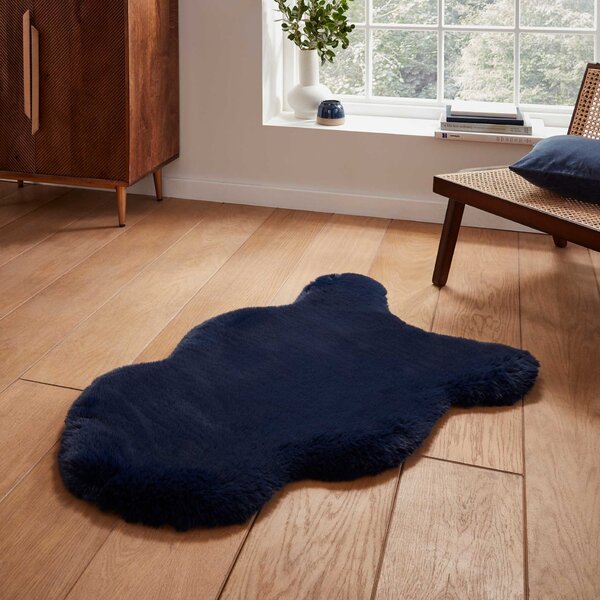 Super Teddy Single Faux Sheepskin 60cm x 90cm Rug Navy