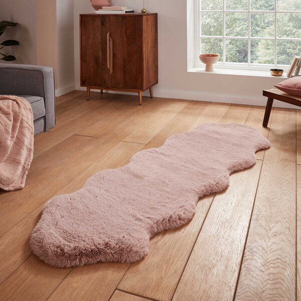 Super Teddy Double Faux Sheepskin 60cm x 180cm Rug Rose