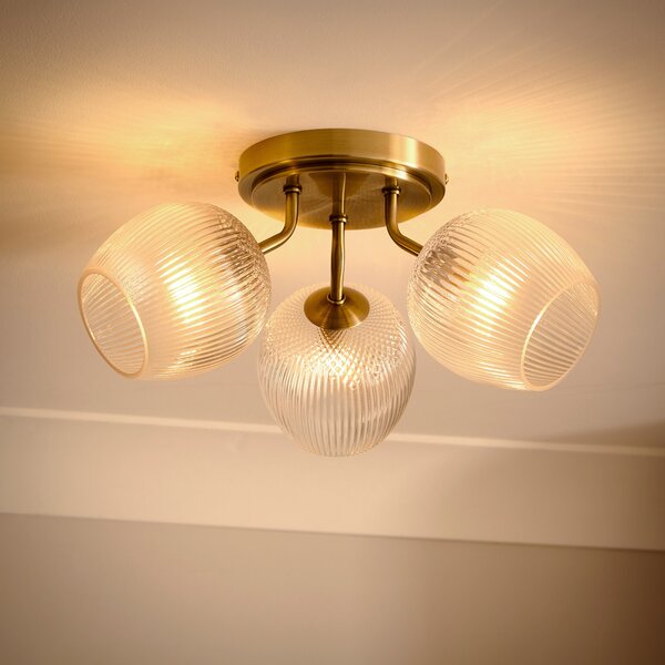 Cassia Ribbed 3 Light Semi Flush Ceiling Light