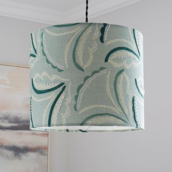 Heart & Soul Green Leaf Embroidered Drum Lamp Shade Green