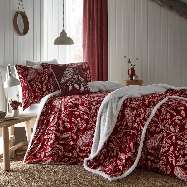 Lodge Woodland Owls Bedspread 150cm x 200cm Red