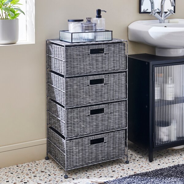 Recycled Plastic Grey Rattan Drawer Tower White