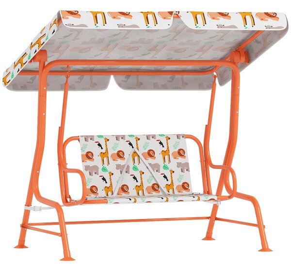 AIYAPLAY Kids Porch Swing, 2-Seater Patio Swing Bench Hammock with Seat Belts, Adjustable Canopy for Garden, Orange