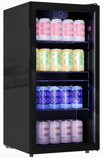 HOMCOM 93L Drinks Fridge, 115 Can Freestanding Beer Fridge with Glass Door, Adjustable Shelves, LED Light, for Beer Soda, Black