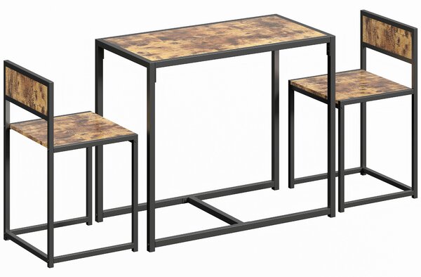 HOMCOM 3 Piece Table Stool Set - Rustic Brown