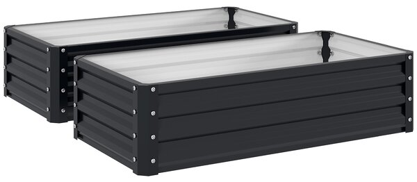 Outsunny Set of 2 Raised Beds for Garden, Galvanised Outdoor Planters for Herbs Vegetables, Use for Patio Balcony, Grey