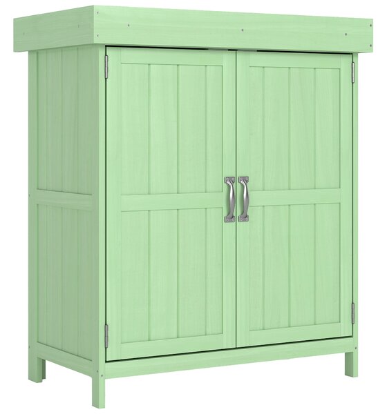 Outsunny Small Shed, Wooden Garden Shed with Openable Hinged Roof and Removable Shelf, 74 x 43 x 88 cm, Light Green