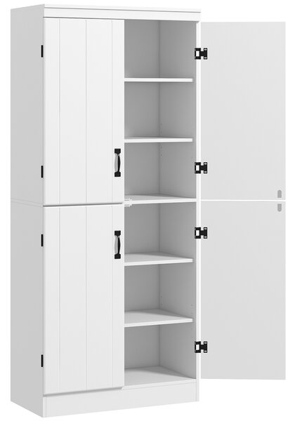 HOMCOM 4-Door Tall Kitchen Cupboard, Freestanding 6-Tier Storage Cabinet with 2 Adjustable Shelves for Living Room, Dining Room, White Aosom UK