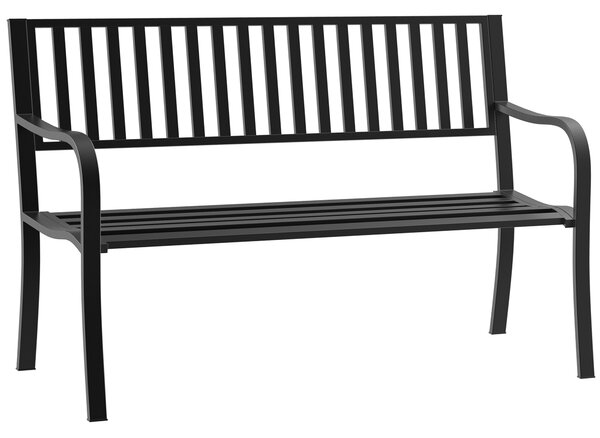 Outsunny Metal Garden Bench Loveseat with Slatted Seat, Black